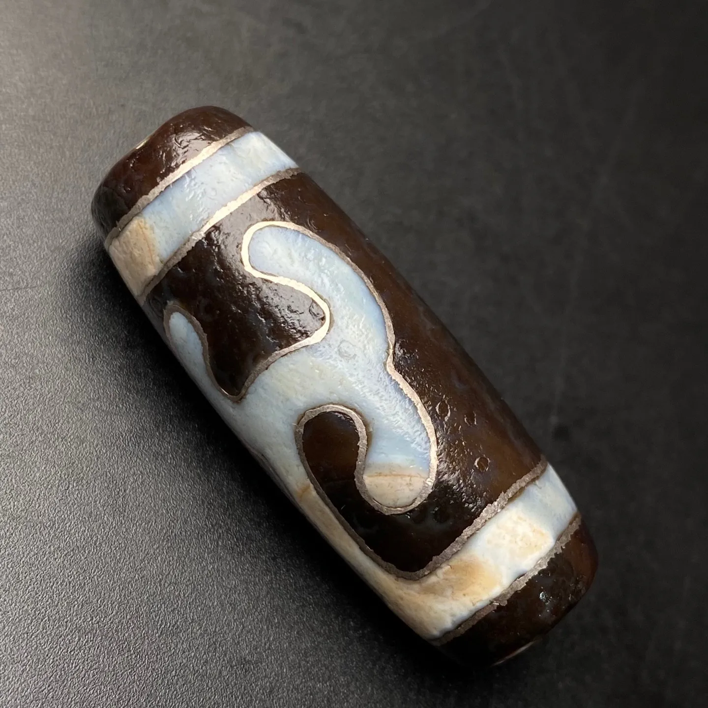 Tibetan Buddhism Agate Inlaid Silver Wire Green Tara Dzi Bead Pendant G275