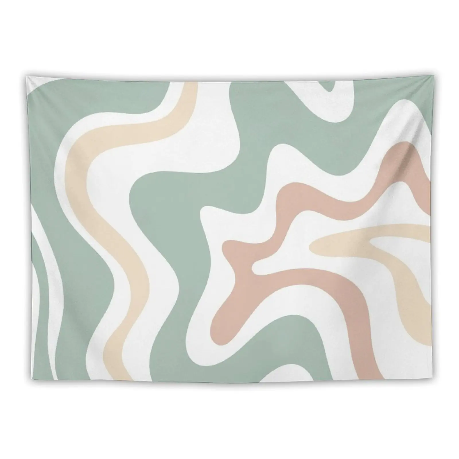 Liquid Swirl Retro Abstract in Light Sage Celadon Green, Light Blush, Cream, and White Tapestry Decor For Bedroom Tapestry