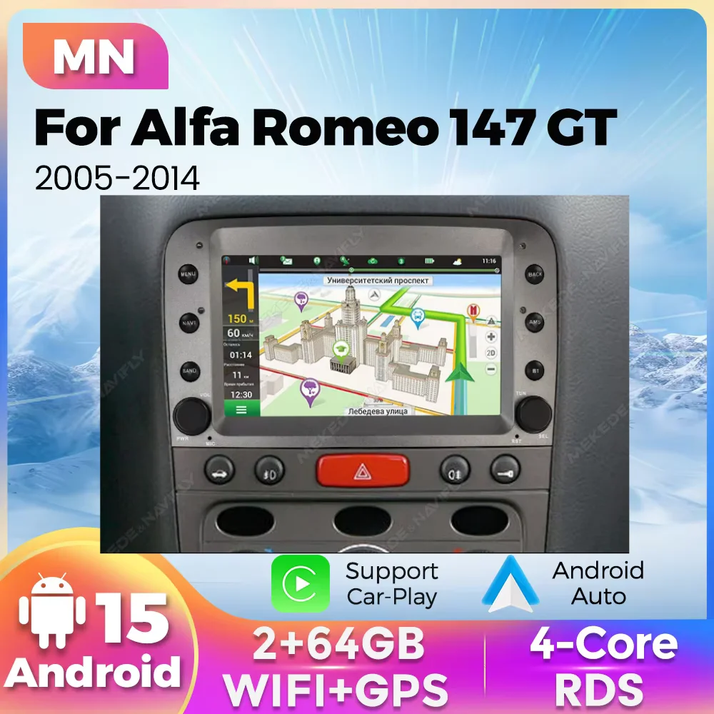 Android 15 7 Inch Wireless Carplay Android Auto For Alfa Romeo 147 GT 2005-2014 GPS Navigation WIFI Car Radio Multimedia Player