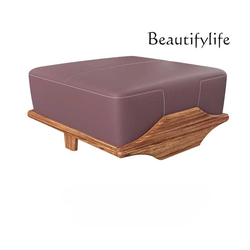 Simple Modern Ugyen Wood Leather Pedal Shoes Sofa Stool Living Room Solid Wood Bed End Stool