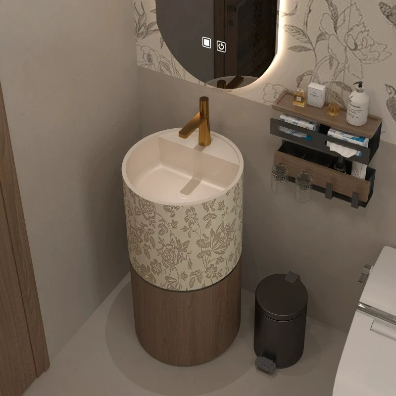 

Новая раковина в китайском ретро-стиле: квадратная/круглая, интегрированная, напольная, с узором под дерево, художественная колонная раковина для умывания