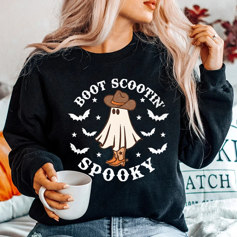 

Halloween Ghost Boot Scootin Spooky Print Sweatshirts Women Fashion Crew Neck Hoodless Sweatshirts Autumn Winter Pullovers