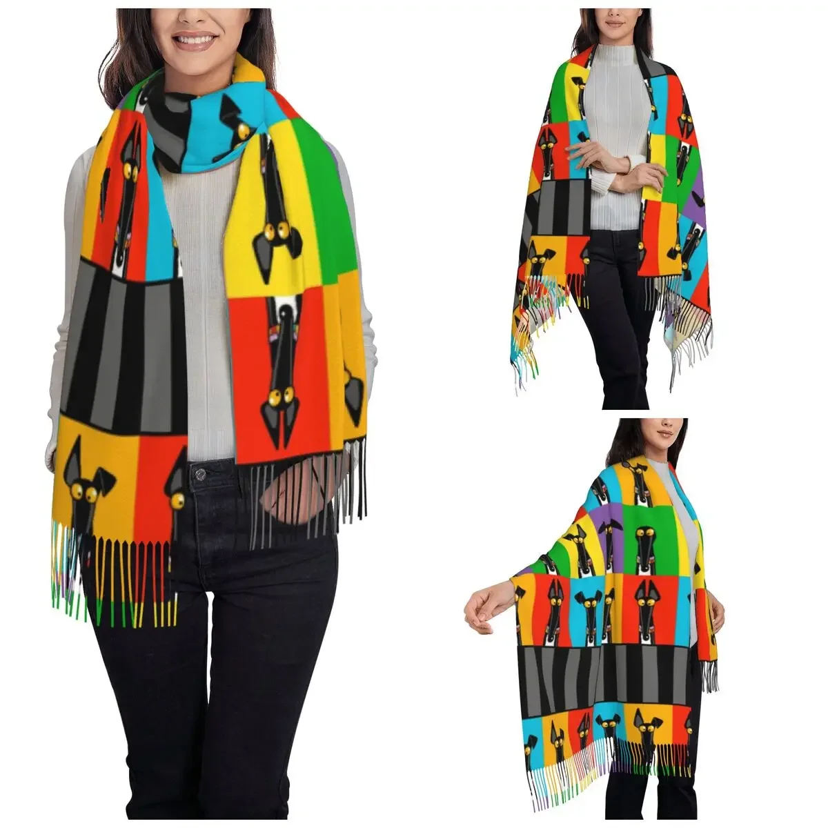 Greyhound Semaphore Shawls Wraps for Womens Warm Large Soft Scarf Whippet Lurcher Dog Animal Lover Pashminas Tassel Scarves