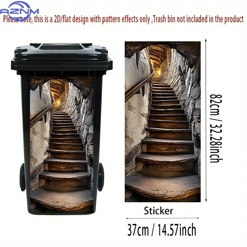 2D 1PC Flat Printing 1pc Trash Can Sticker ×cm Farmhouse Staircase Theme Design Self-Adhesive Wallpaper Kitchen Bin Decoration