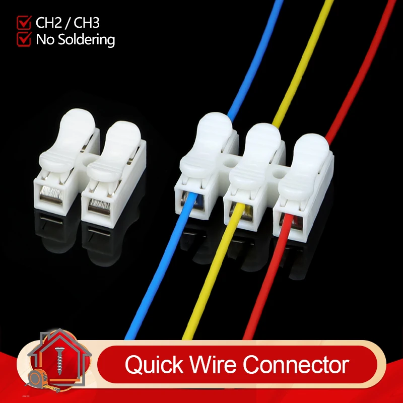 10/50pcs Quick Wire Connectors CH2 CH3 No Soldering Required Spring Clamp Cable Terminals Screwless Block for Electronics