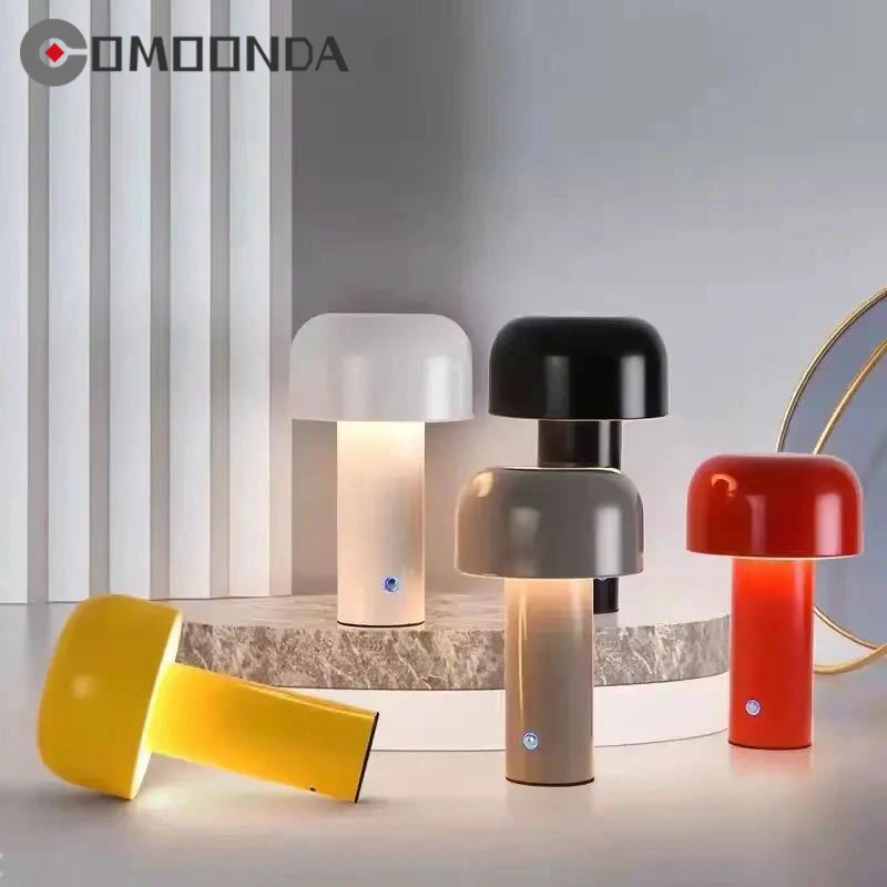 

Bedroom Decoration LED Lights Metal Lampshade Mushroom Shape Touch Rechargeable Hotel Desk Lamp Dimmable Night Light With Switch