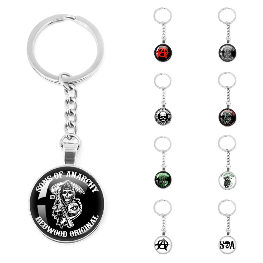 Hot Selling Son of Anarchy Keychain Glass Dome Cabochon KeyRing Bag Car Key Chain Ring Holder Charms Jewelry Gifts