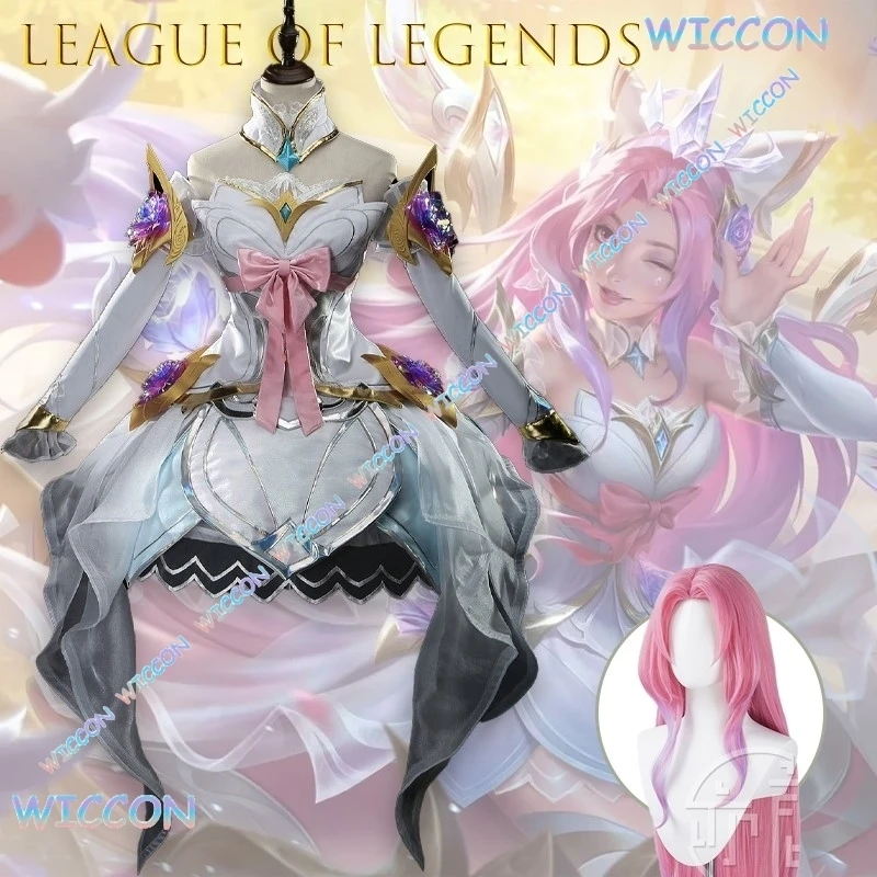 

League of Legends Crystal Rose Seraphine Cosplay Costume LOL Seraphine Outfit Halloween Party Stage Performance Wig Christmas