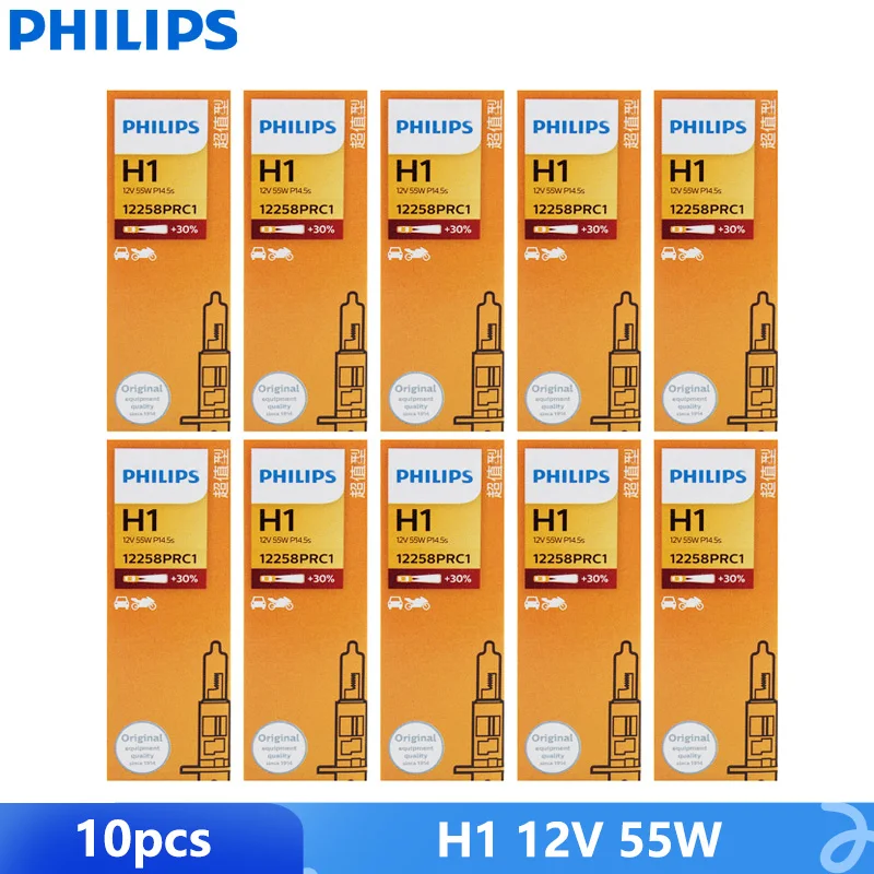 

10 шт. Philips Vision H1 12 В 55 Вт P14.5s 12258PRC1 + 30% ярких оригинальных стандартных автомобильных галогенных ламп, автомобильные лампы, оптовая продажа в упаковке