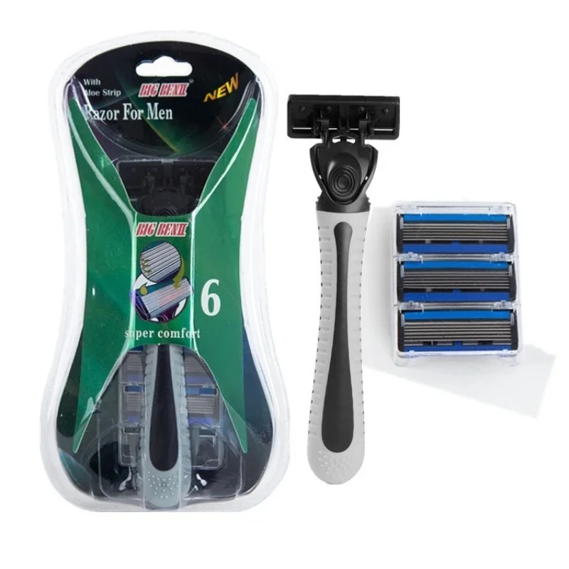 

6-этажная мужская бритва для бритья, ручная бритва с четырьмя лезвиями из нержавеющей стали со сменным лезвием, портативная для путешествий