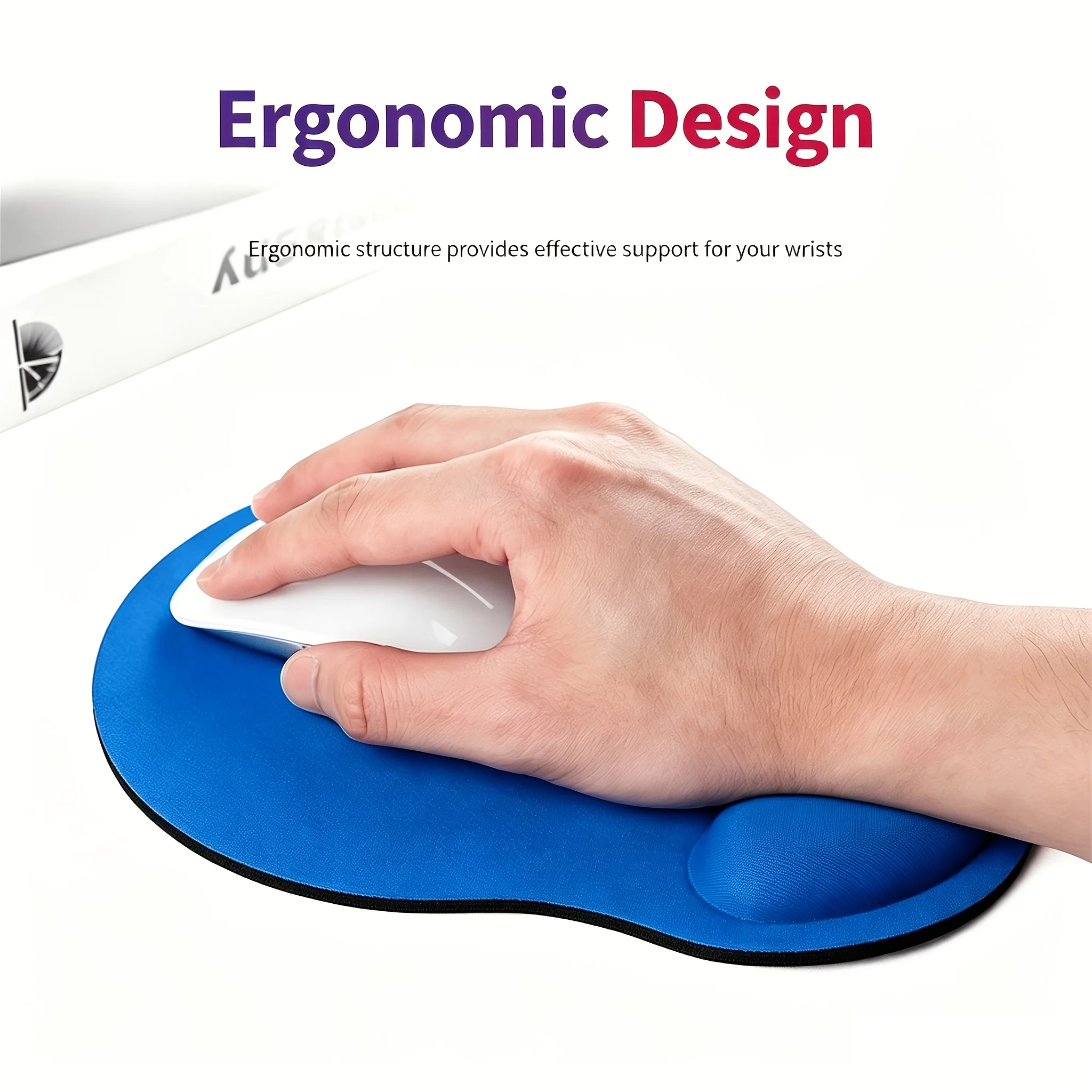 Ergonomic Wrist Support Mouse Pad, Soft Sponge Anti-slip Cushion Eases Wrist Fatigue for PC Office Gaming Portable Design