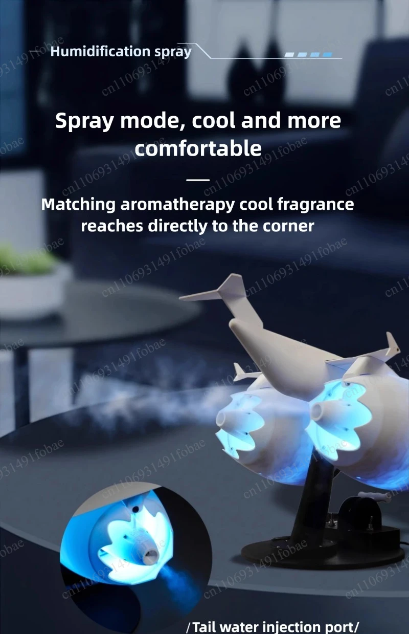 Creative Airplane Model Dual-head Spray USB Direct Plug-in Desk Fan for Bedroom Decor