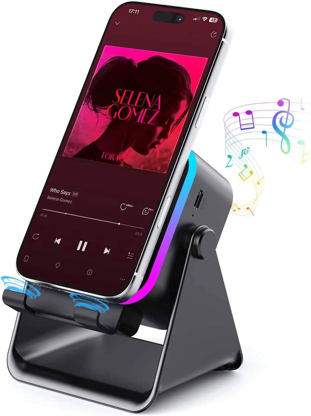

Portable 5 In 1 Bluetooth Phone Holder Auto-induction Wireless Induction Speaker 8 Mode RGB Light Phone Stand Surround Sound