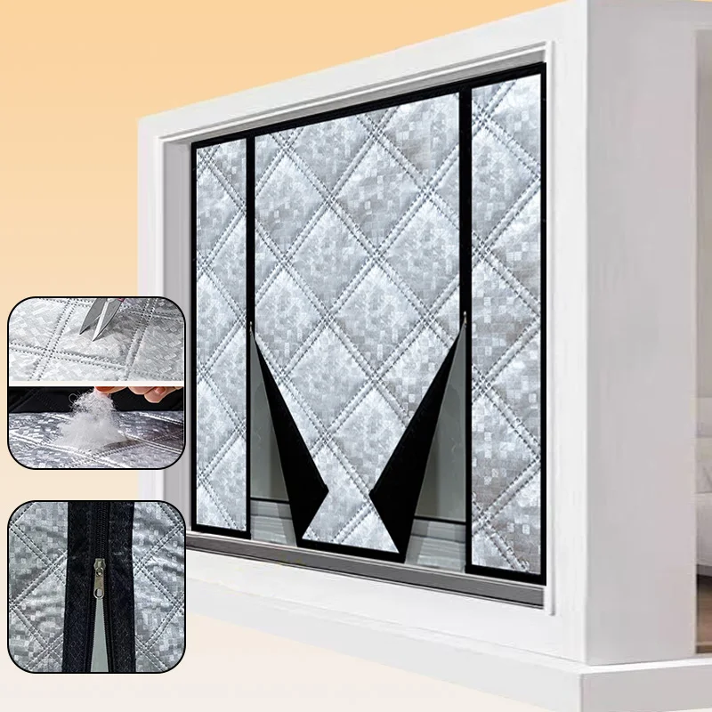 Double opening cotton zipper curtains, windproof and cold resistant, light blocking, waterproof, fully sealed household windows
