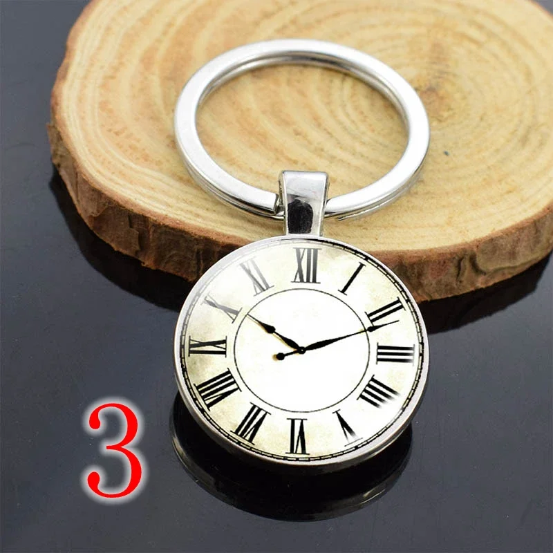 سلسلة مفاتيح كروية زجاجية على الوجهين ، ساعة بانك كلاسيكية ، زينة تغليف سلسلة مفاتيح السيارة ، ساعة مطلية بالفضة ، ليست طاولة حقيقية #4