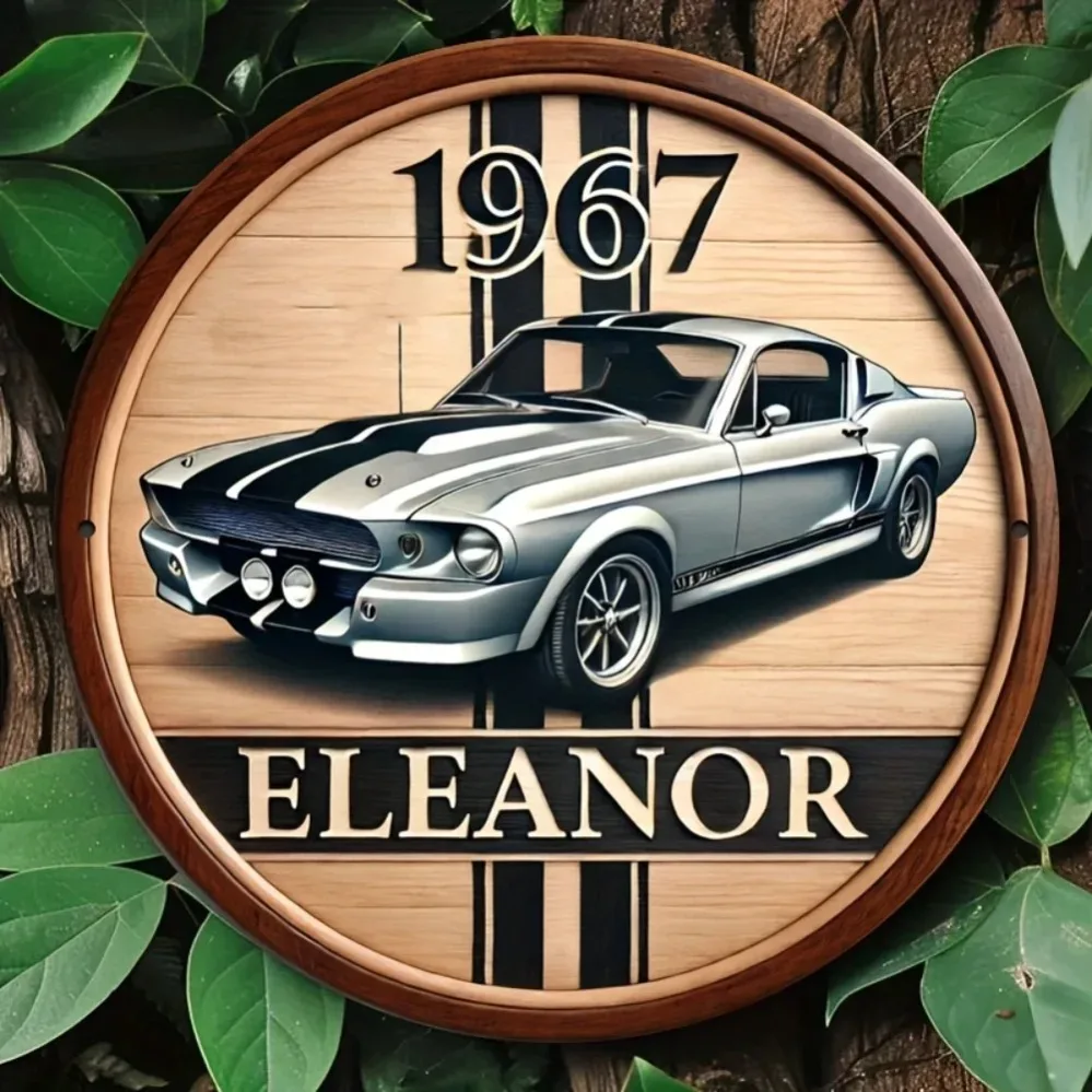 1967 Eleanor Sportwagen 2D Flache Rustikale Runde Plakette: Vielseitige Wand-, Fenster-, Wäsche- und Gartendekoration mit rustikalem Charme