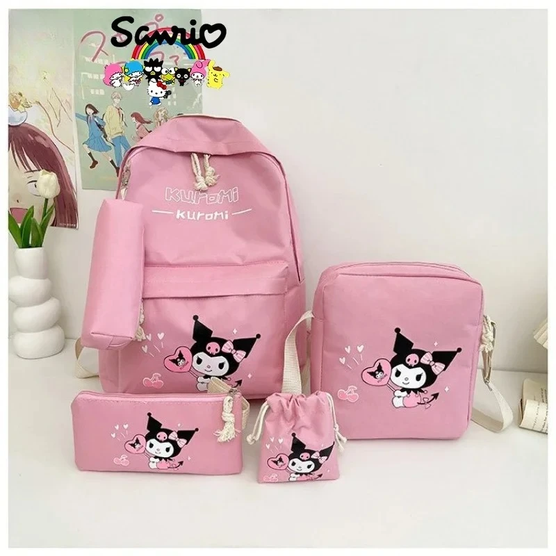 

Sanrio Kuromi New Girls Backpack Large Capacity Student Backpack 5-piece Set Multifunctional Girls Backpack Light and Stylish