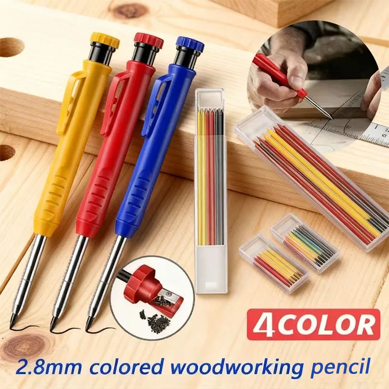 

2,8 мм набор плотниковых карандашей, деревообрабатывающие инструменты, механический карандаш, 3 цвета, сменные инструменты для строительных работ, плотницкие маркировки, чертилка