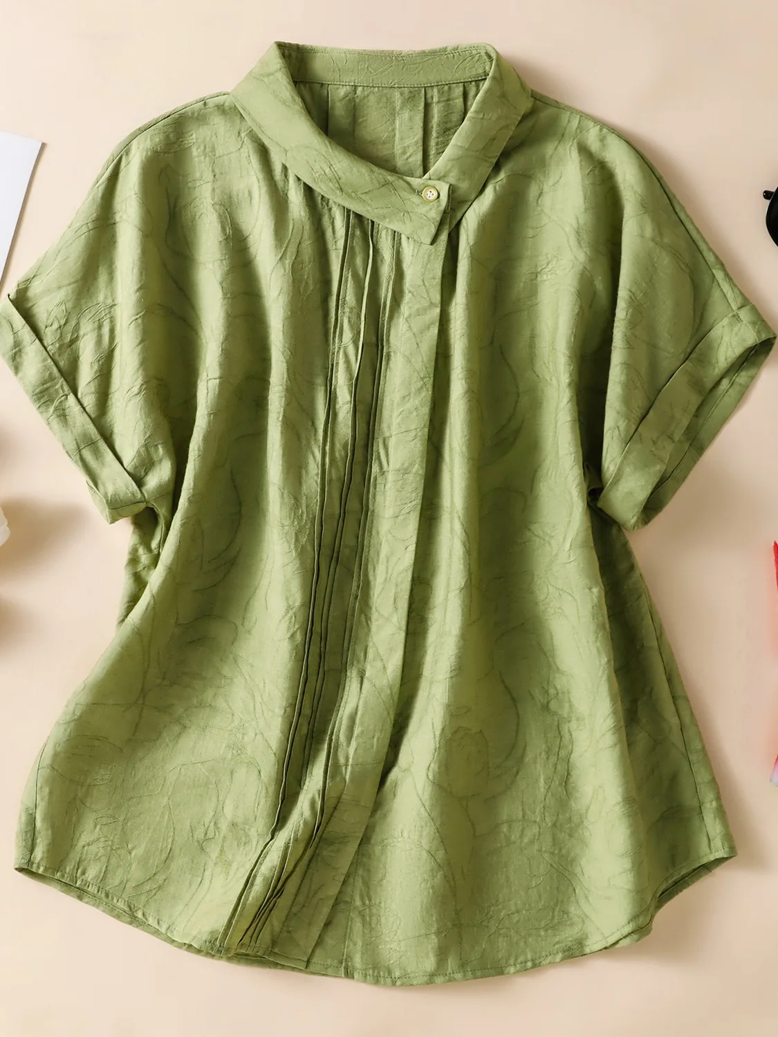 

Retro Floral Embroidery Cotton Linen Short Sleeve Shirt Women Summer Lightweight Casual Slimming Casual Shirt Anti-aging Top