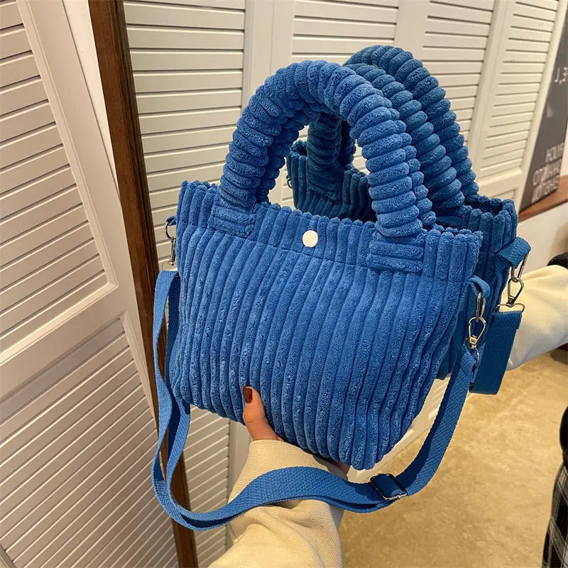 Fashion Corduroy Women\'s Bag 2023 Trend New Handbags Niche Versatile Bucket Shoulder Bags Female Nylon Button Crossbody Bags