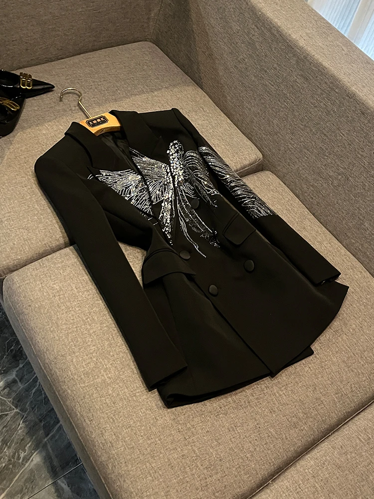 

Ele Lady's Long Sve Костюм Jaet Тяжелый Embellishment Dragoy Rhinestone Design Commute Sle Свободный крой Премиум Quali