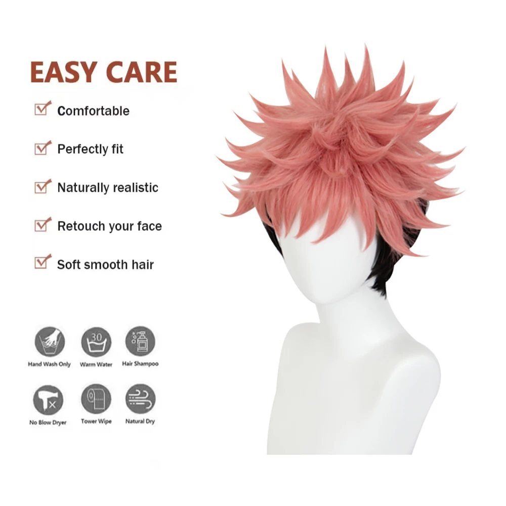 Haute qualité ‌   Anime Jujutsu Kaisen Yuji Itadori ‌   Cosplay cheveux synthétiques 10 pouces courte Halloween quotidien perruque en soie haute température