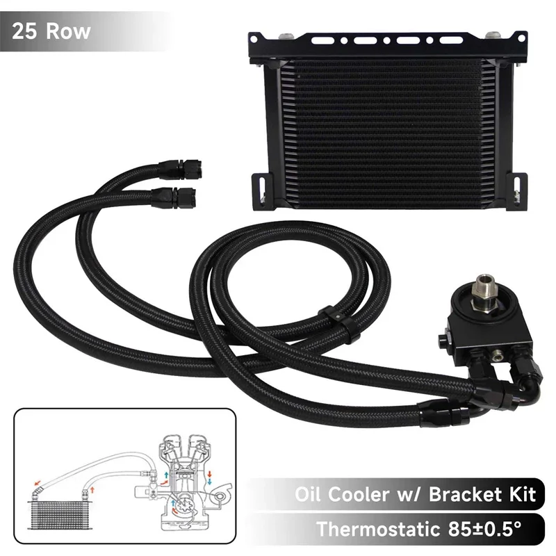 

19Row-30Row AN10 Universal Oil Cooler Kit w/ Bracket Kit Thermostatic 85±0.5° M20XP1.5 Adapter for Most Vehicle Aluminum