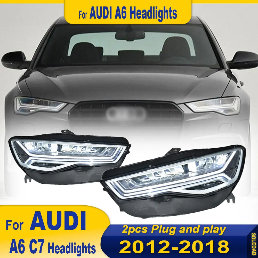 New LED Car Headlights For Audi A6L C7 2012 2013 2014 2015 2016 2017 2018 Headlight Signals Accessories Daytime Running Lights