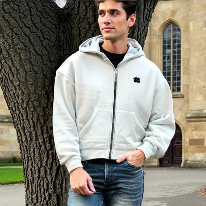 

Men's long-sleeved pullover, double-hooded sweatshirt, casual and fashionable men's hoodie, zippered pocket men's plus-size top