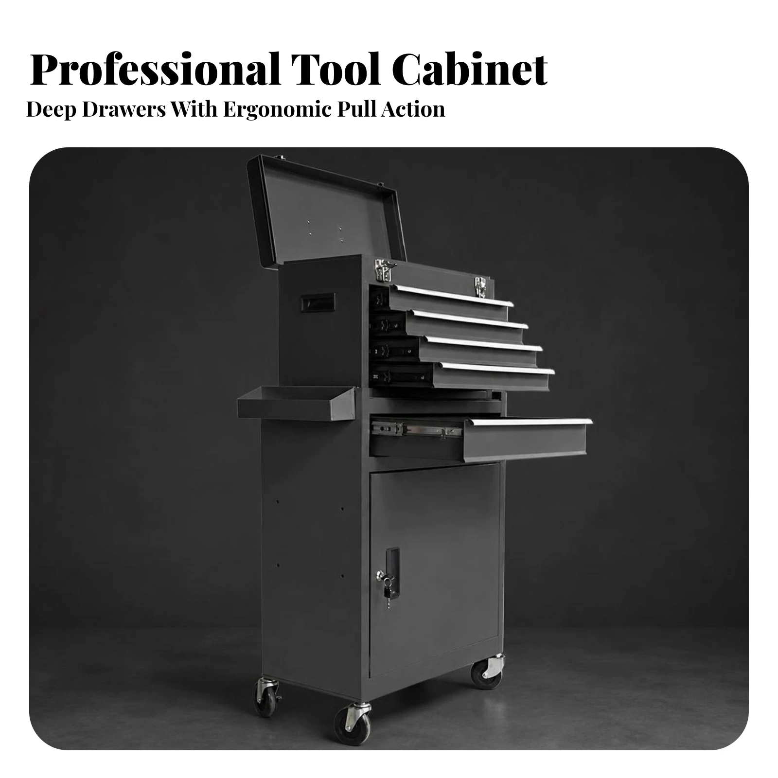 Tool Cart with Wheels Keyed Locking Rolling Tool Cart with Drawers Workshop Trolley with Lockable Cabinet Built-in Lock