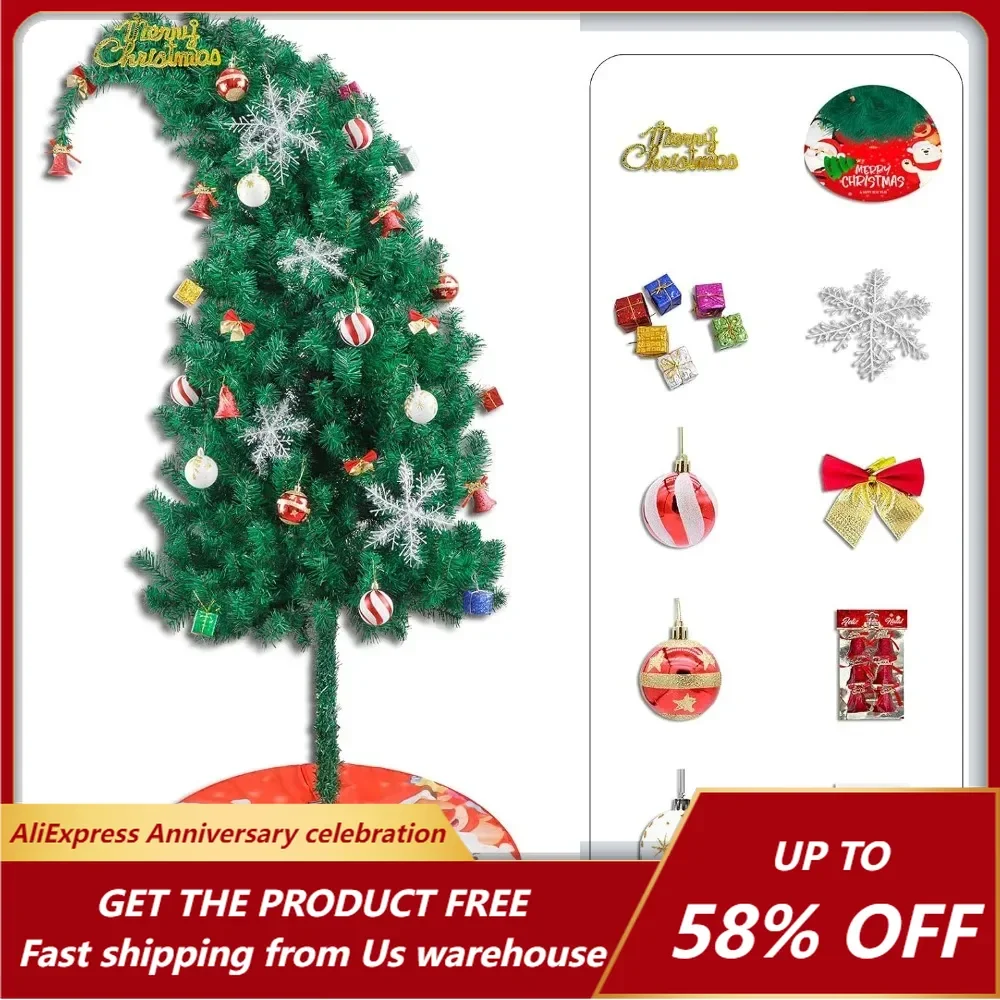 Strange Shaped Christmas Tree, 5.7-foot Bendable Artificial Christmas Tree and Decoration Set, 62 Sets of Christmas Decorations