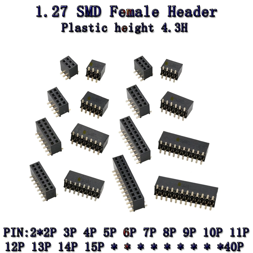 

10pcs SMD 1.27mm H4.3 Double Row Female Breakaway PCB Board Pin Header socket Connector 1.27 Pinheader 2X2p4p6p8p10p15p20p~50Pin