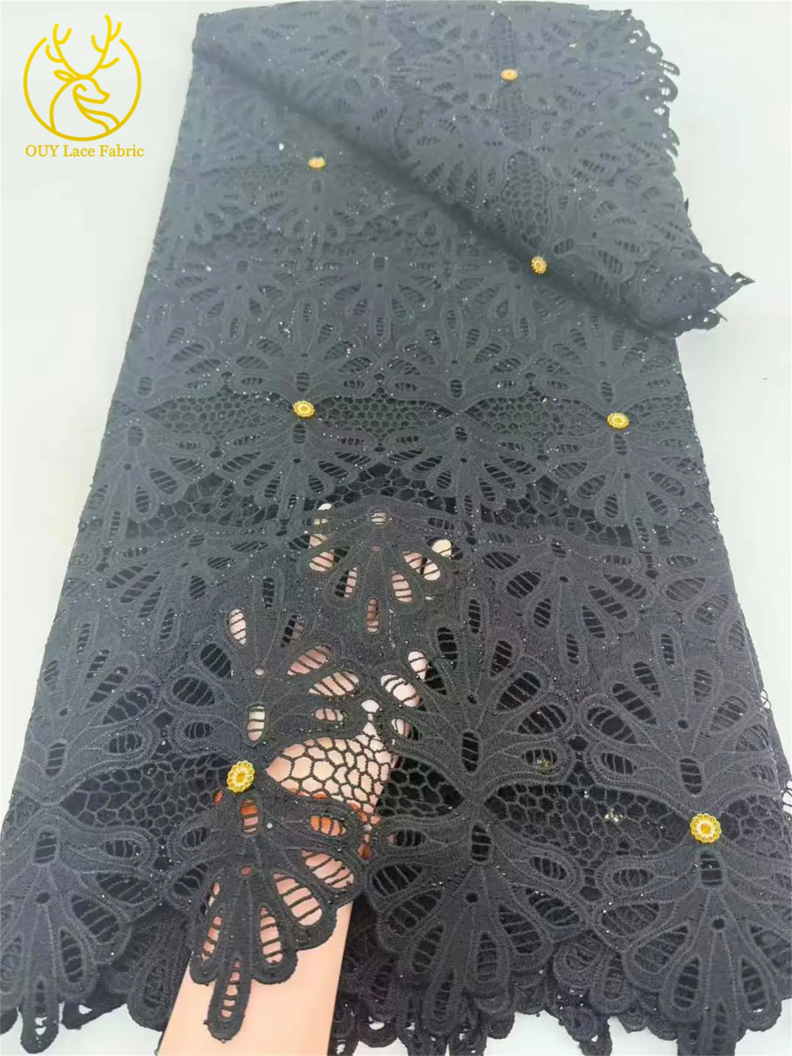2026 Neuester afrikanischer wasserlöslicher Spitzenstoff, 5 Yards, nigerianischer Steinstoff, geeignet für Damen-Partykleider, Nähmaterial – Detail 9