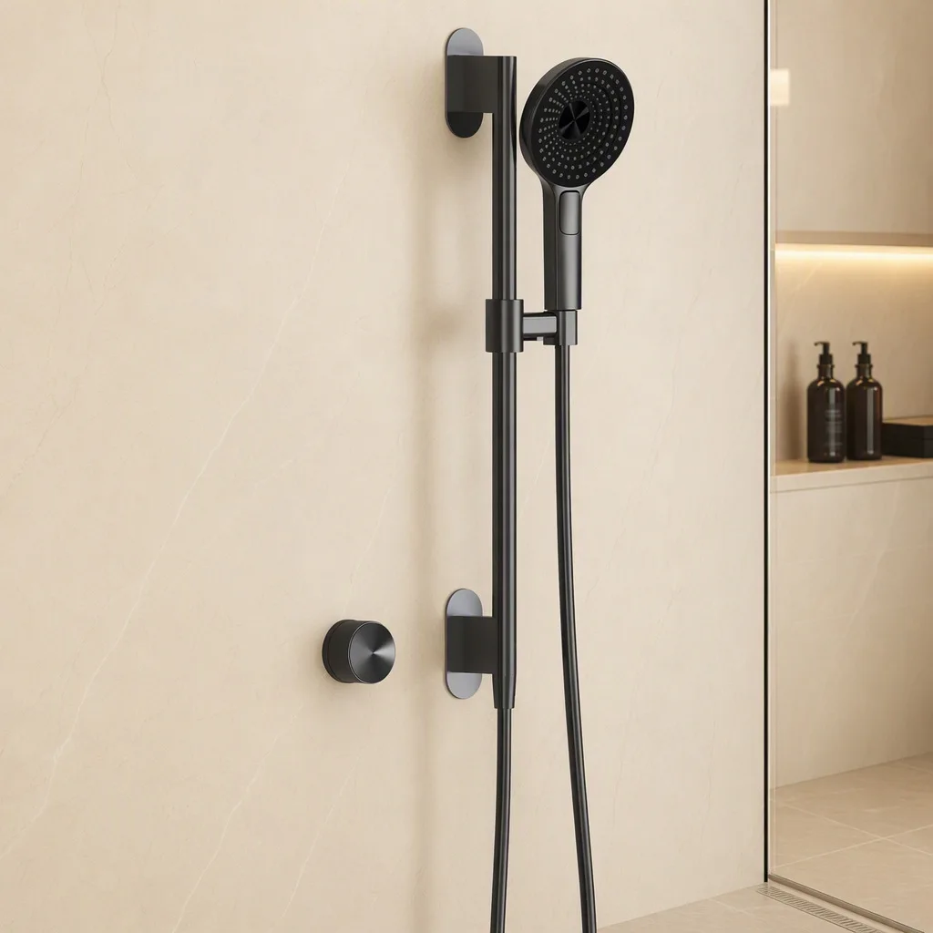 Luxury Minimalist Brass Concealed Shower Set Hot cold water bathroom shower kit,with slide bar,shower head,1.5m shower hose