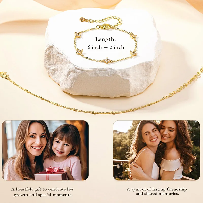 14K Vergoldete Armbänder für Damen Zierliches CZ Kleeblatt-Blumen-Set Stapelbare Armbänder Geburtstags-Schmuckgeschenke für Frauen und Mädchen – Detail 5