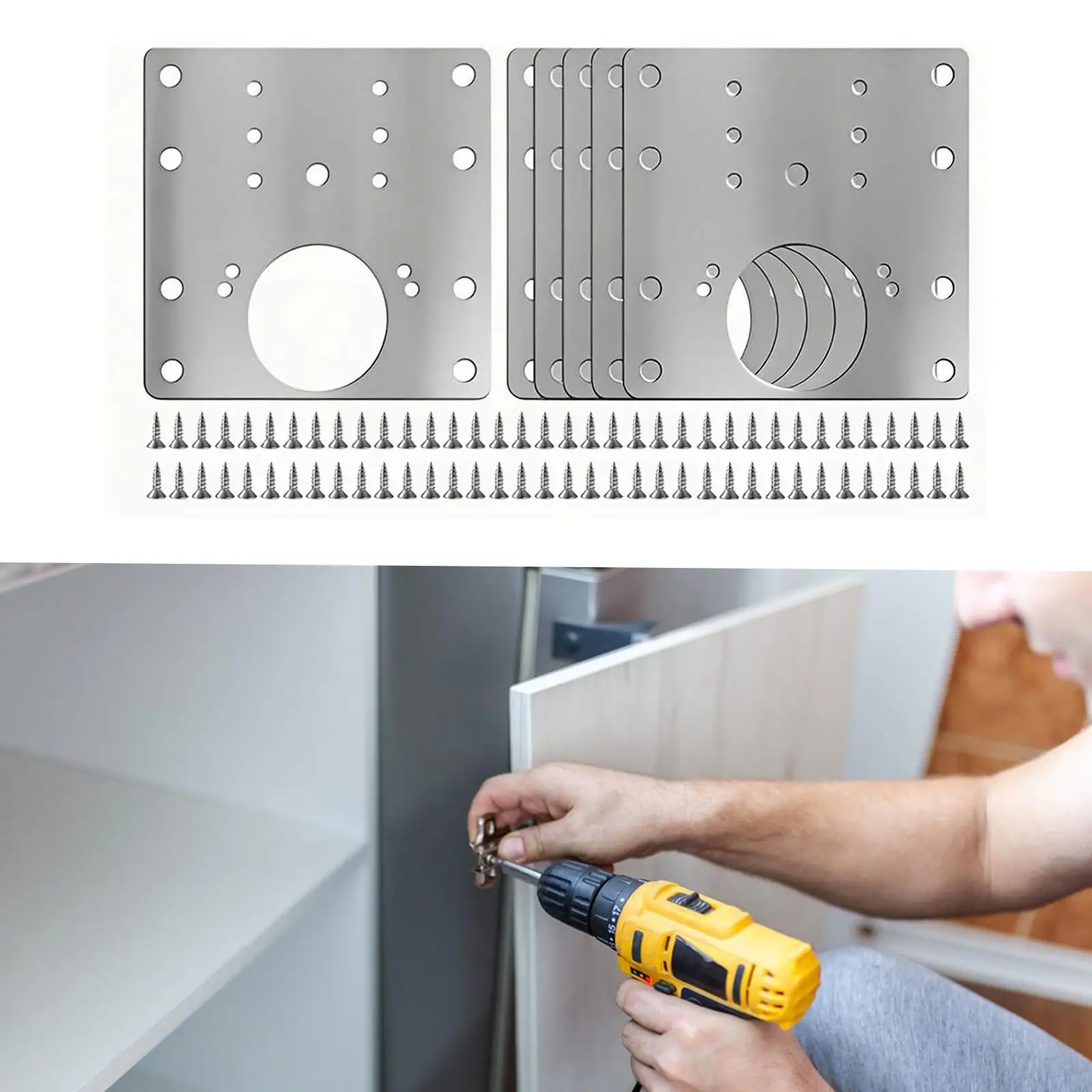 6 Pieces Cabinet Hinge Repair Plate Stainless Steel Hinge Fixing Plate Bracket Kit for Kitchen Cabinet Door Wardrobe Drawer