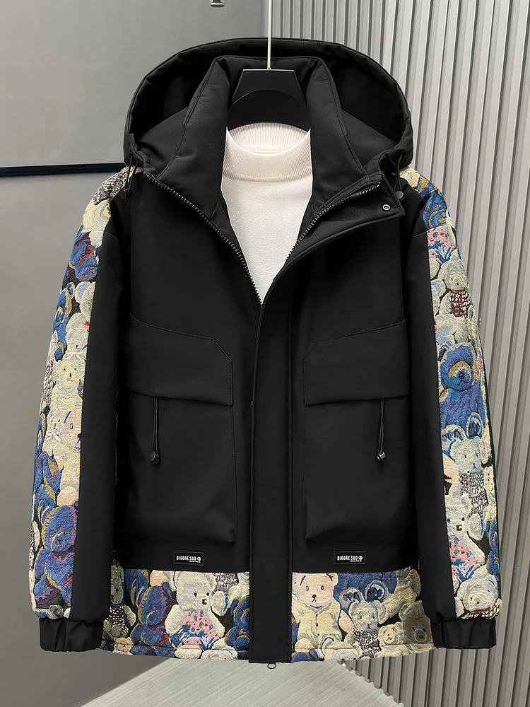 

Очень большое легкое хлопковое мужское пальто в стиле пэчворк с зимним медведем, молодежное двухслойное пальто больших размеров, теплое длинное пальто на молнии све