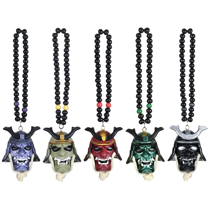 Japanese Oni Samurai Kabuto Helmet Car Hanging Pendant Hannya Assassin Devil Mask Car Rear View Mirror Charm Styling Decoration