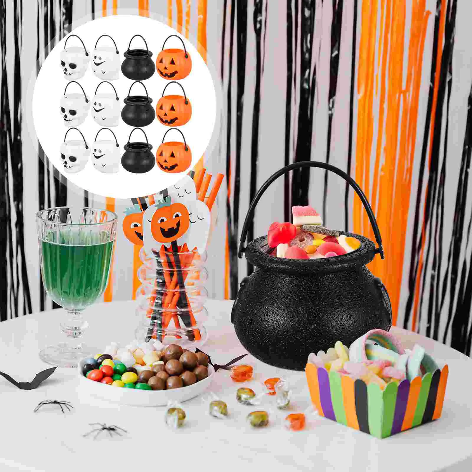 12pçs balde de mão de halloween, balde de abóbora de doces, mini presente para crianças, recipiente portátil