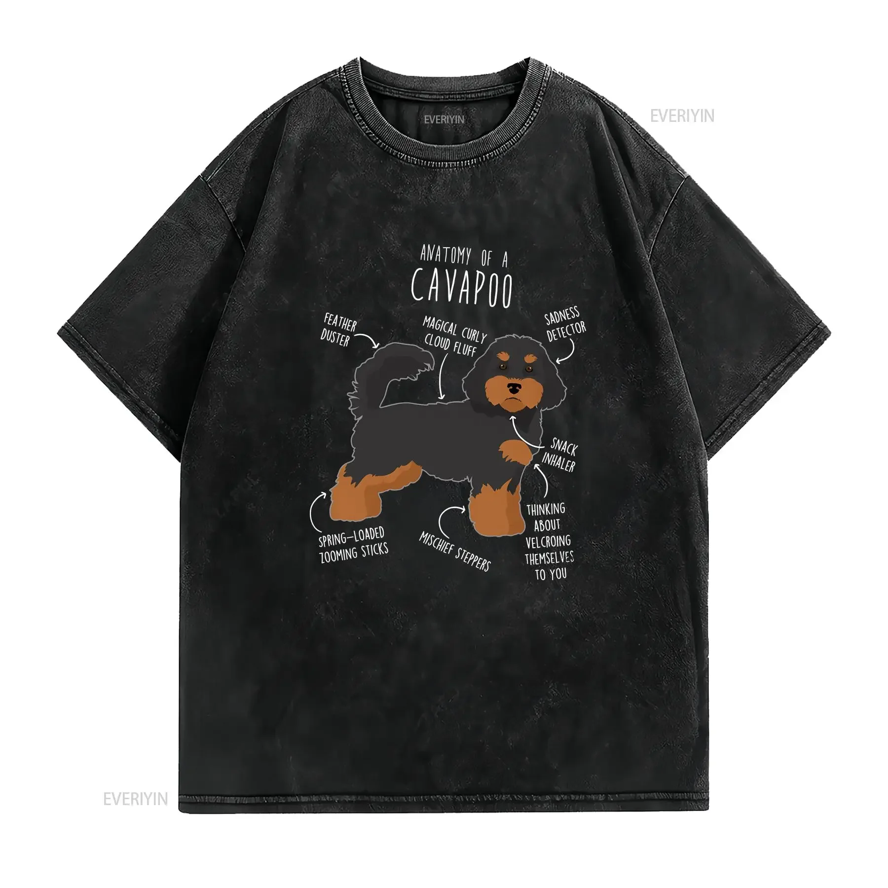 Black and Tan Cavapoo T Shirt Funny Dog Lover Cute Cavoodle Doodle Poodle Mix Pet Mom Dad vintage Washed graphic Stretched
