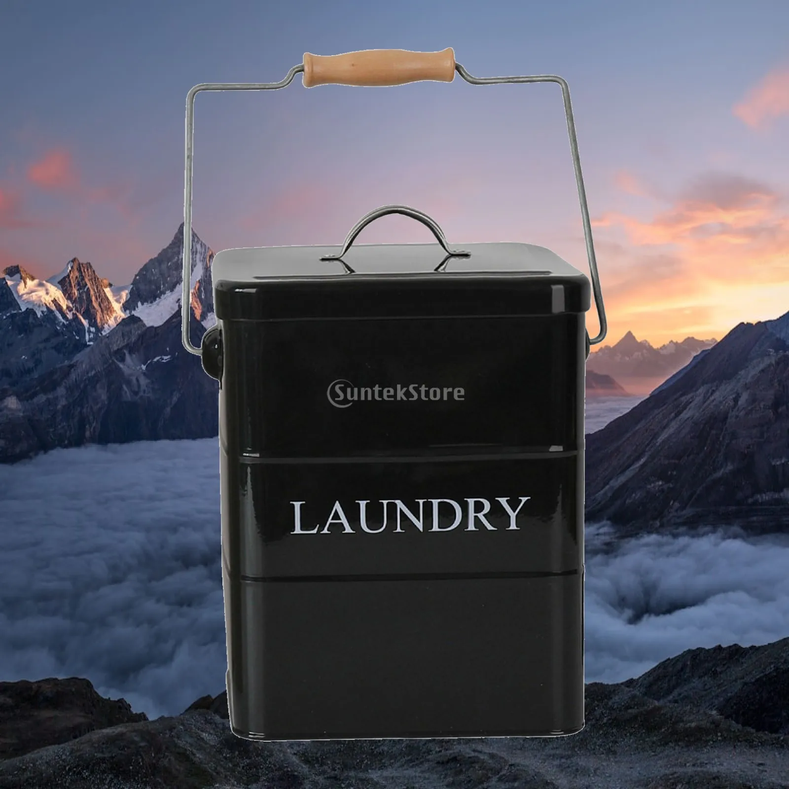 Sturdy Laundry Powder Storage Bin with Lid and Scooper Metal Detergent Container for Washing Room Cabinet Organization