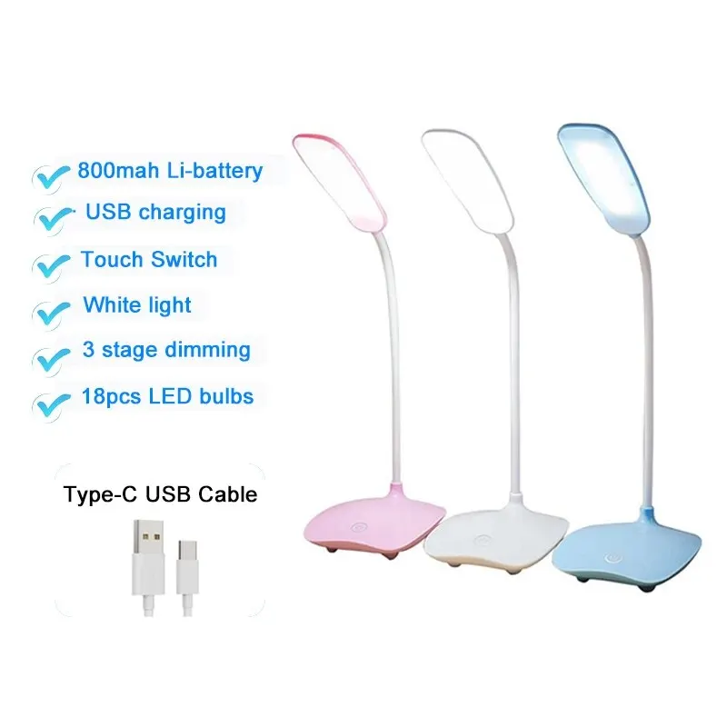 LED Desk LampsTable Lamp Folding Eye Protection Reading Light Dimmable Touch Switch Type-c Rechargable Battery