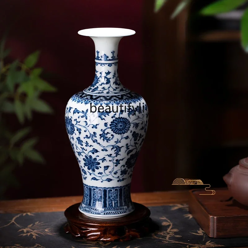 

Hand Painted Blue and White Wood Kiln Vase Jingdezhen Ceramics Living Room Curio Shelves Decorative Ornaments