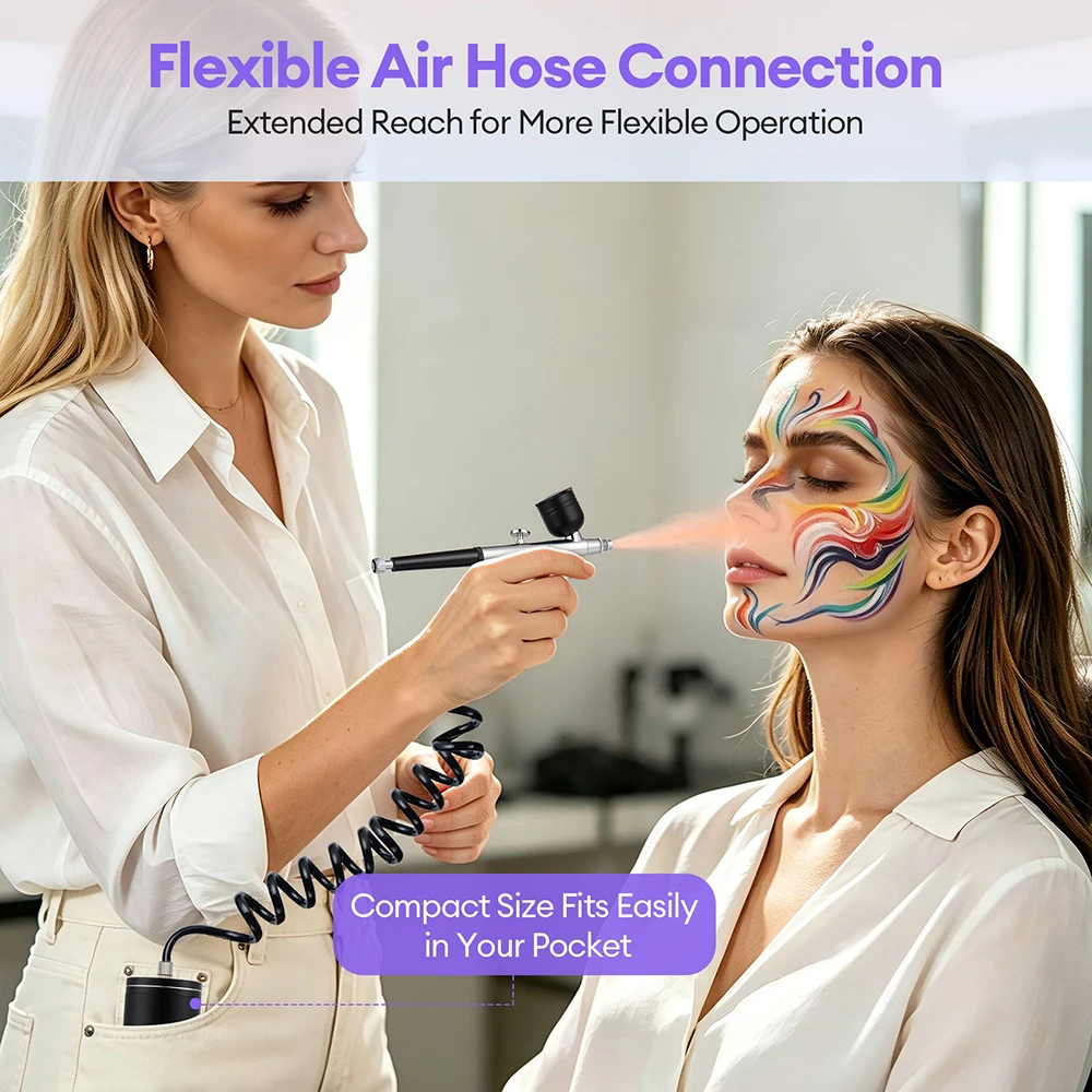Portable Cordless Airbrush Kit 28/38/48PSI with Extension Tube Air Sprayer for Nail Art Craft Model Car Painting
