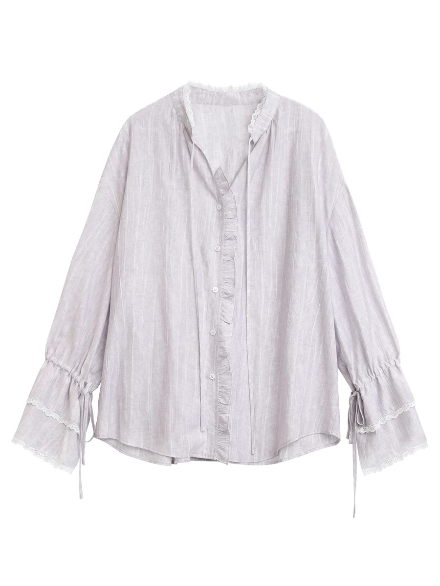 شيك فين قميص نسائي واحد الصدر الخامس الرقبة فضفاضة عادية كم طويل جديد الوقوف طوق معطف بلوزة الإناث ربيع الخريف 2025 #5