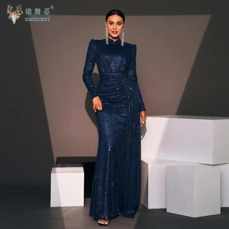 

Осень и зима Роскошное элегантное облегающее вечернее платье с пайетками и круглым вырезом с длинными рукавами Вечернее платье русалки Коктейльное платье для выпускного вечера