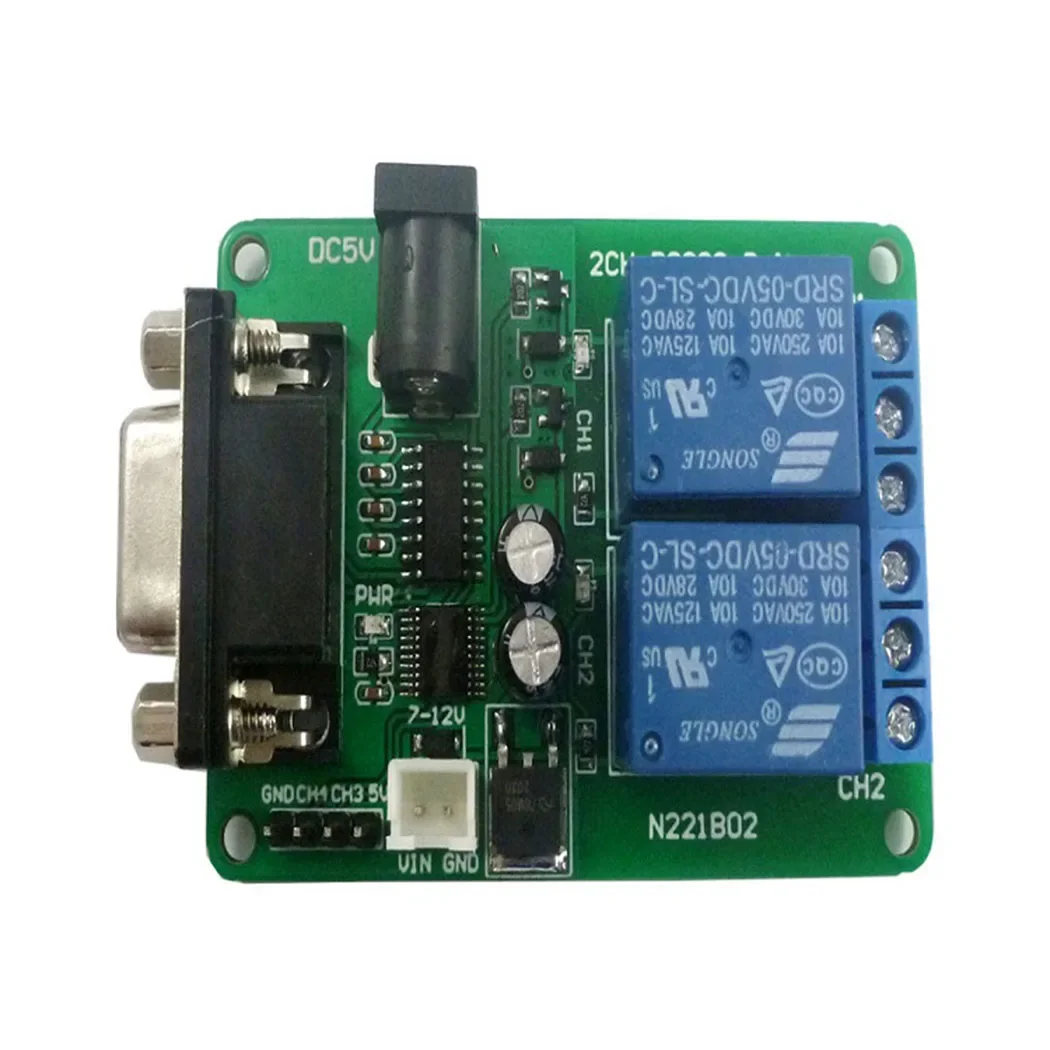 N221B02 DC 5V 7.5V 9V 2Channel RS232 Relay Board Remote Control USB PC UART COM Serial Ports