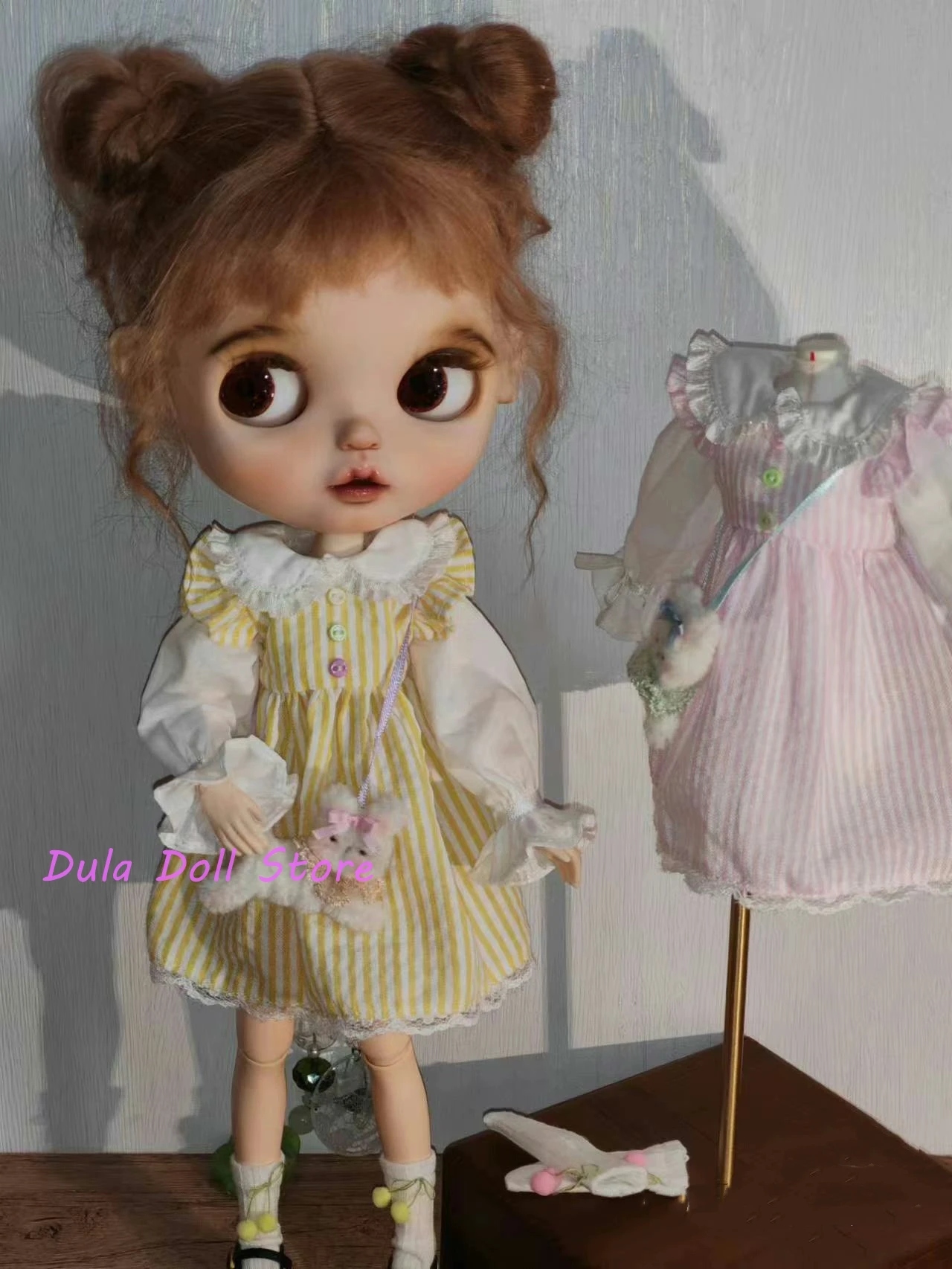 Dula Doll Clothes Dress Vertical striped lace skirt Blythe Qbaby ob24 ob22 Azone Licca ICY JerryB 1/6 Bjd Doll Accessories