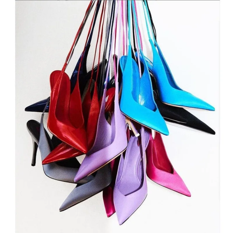 

Fashion Show New Style Colorful Silk High Heels, Ultra Pointed Versatile Strap, Shallow Mouth Sexy Women's Singles Shoes
