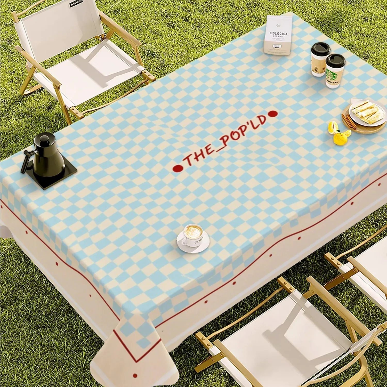 Single-sided printing, blue and white check pattern combined with light beige base and wave shape